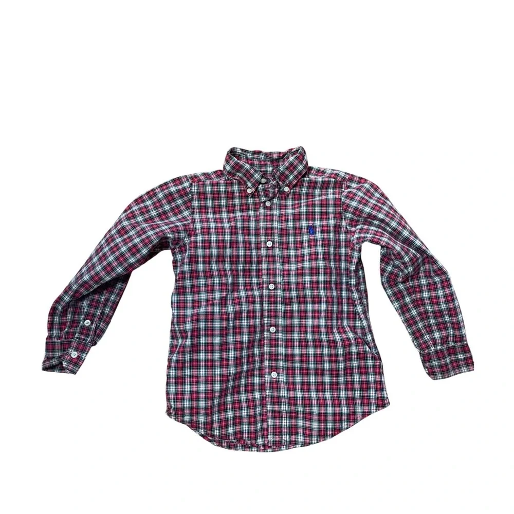 Ralph Lauren Kids Red Plaid Button Down Shirt Long Sleeve Size 5 Christmas